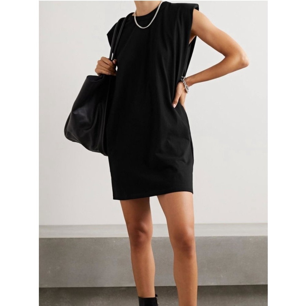 Frankie Shop Black Tina Padded Shoulder T-Shirt Dress Size S